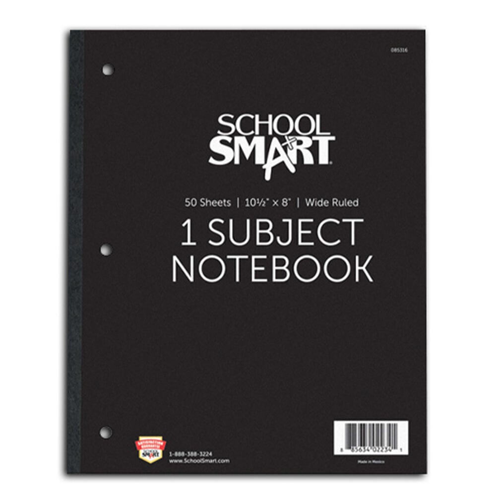 School Smart Wireless Notebook, 1 Subject, Wide Ruled, 8 x 10-1/2 Inches, 50 Sheets, Assorted Colors 085316